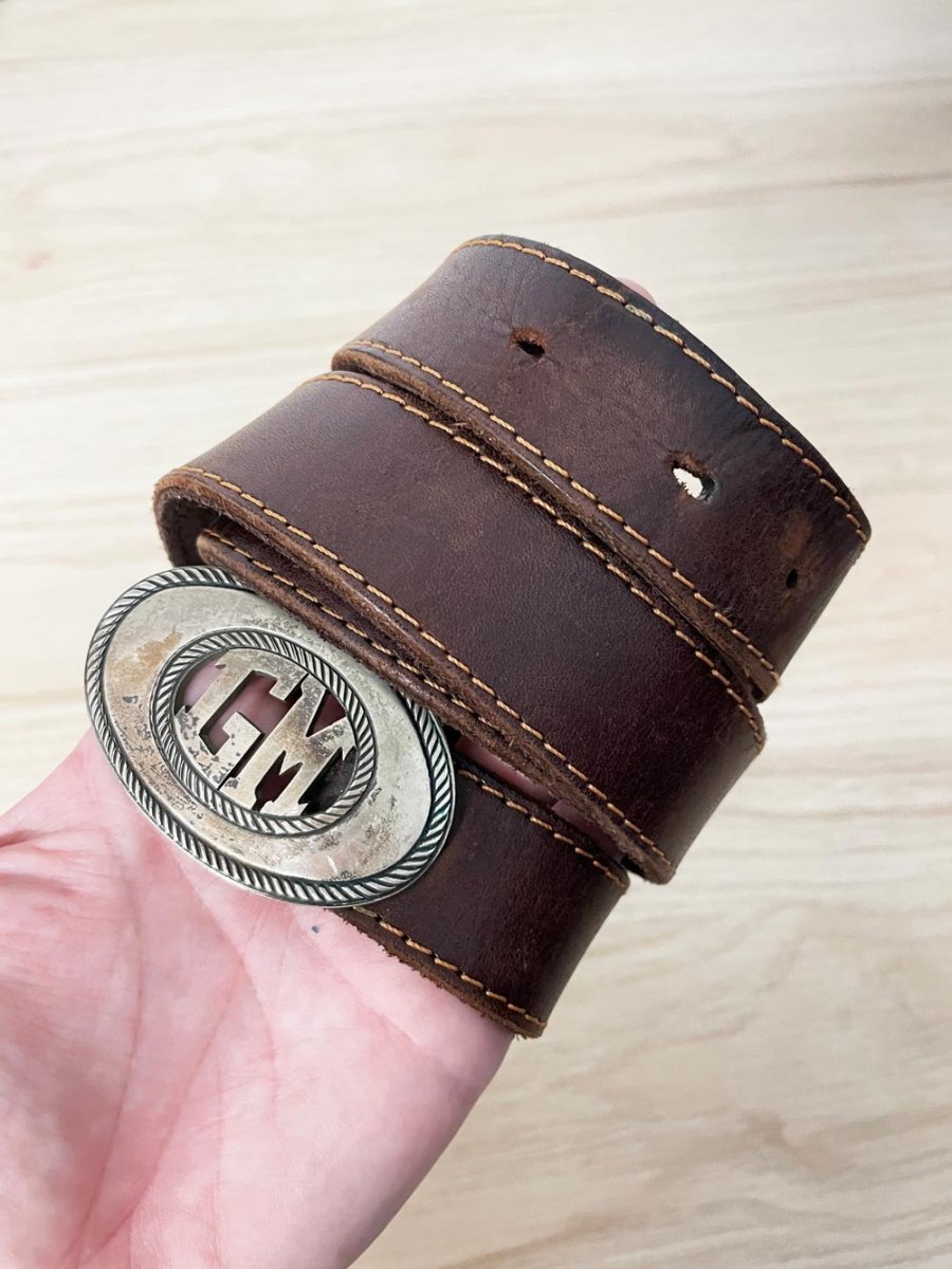 vintage el rodeo GM silver buckle leather belt - good market thrift store