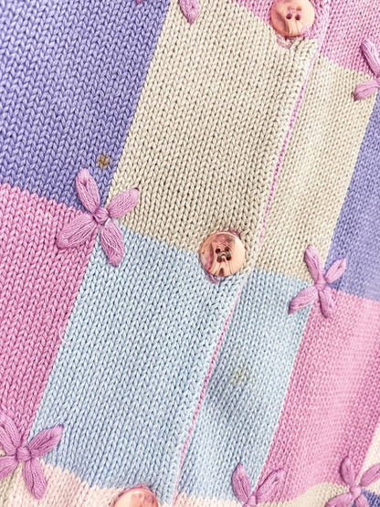 vintage 00s tabi flower check knit cardigan - good market thrift store