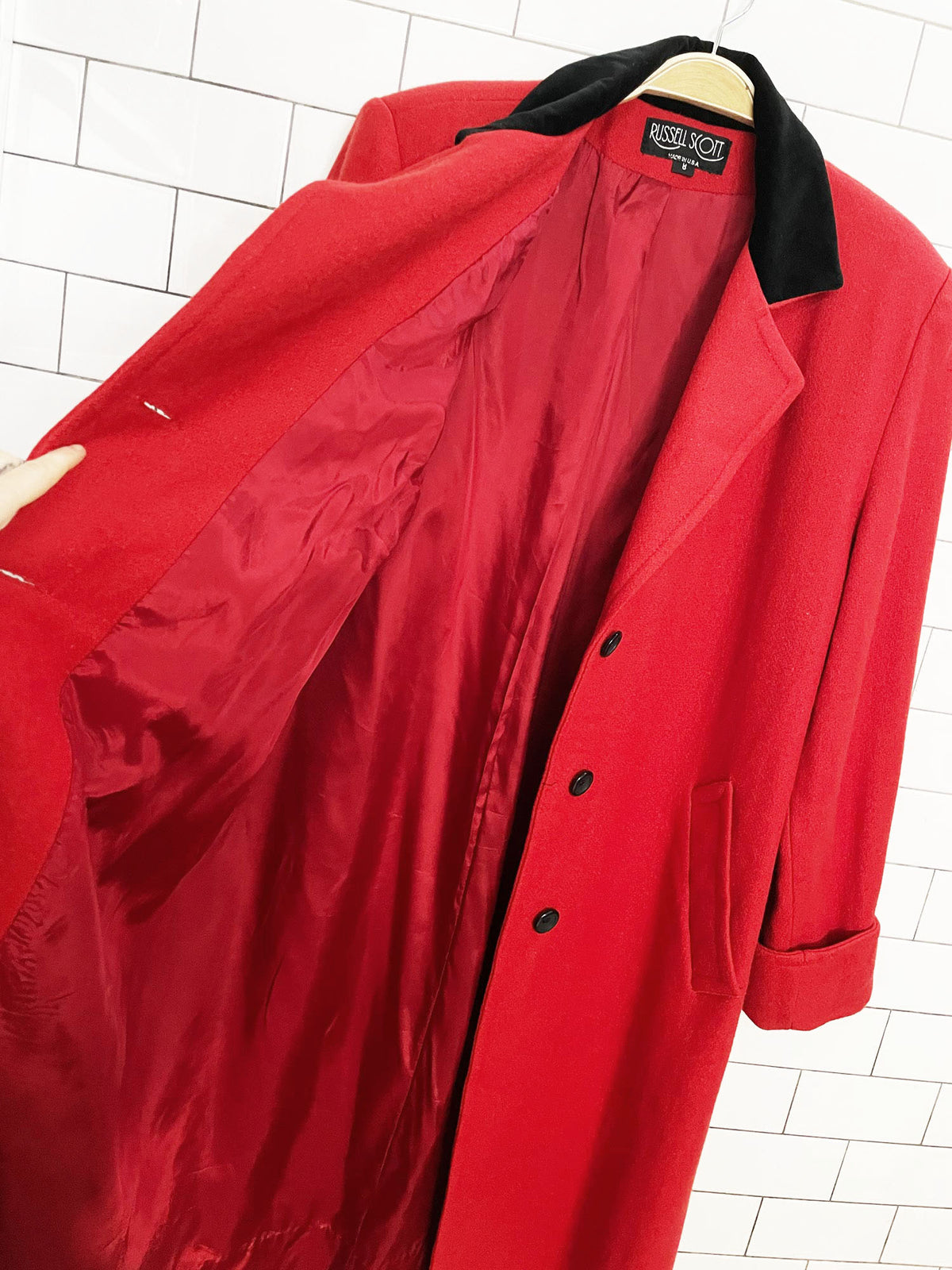 vintage russell scott wool-blend velvet collar long coat | made in USA