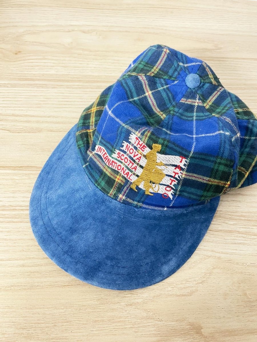 vintage 90s AJM nova scotia suede brim plaid hat - good market thrift store