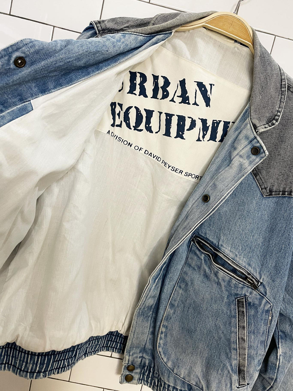 vintage 90s urban equipment two-tone denim bomber jacket | david peyser