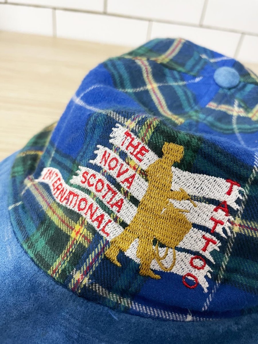 vintage 90s AJM nova scotia suede brim plaid hat - good market thrift store