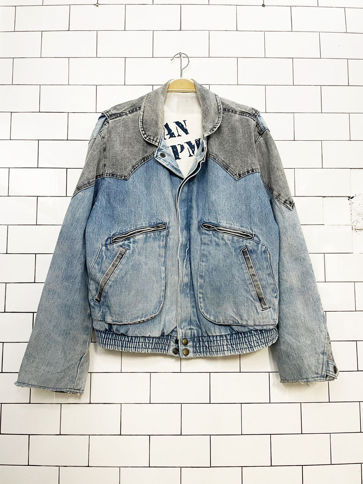 vintage 90s urban equipment two-tone denim bomber jacket | david peyser