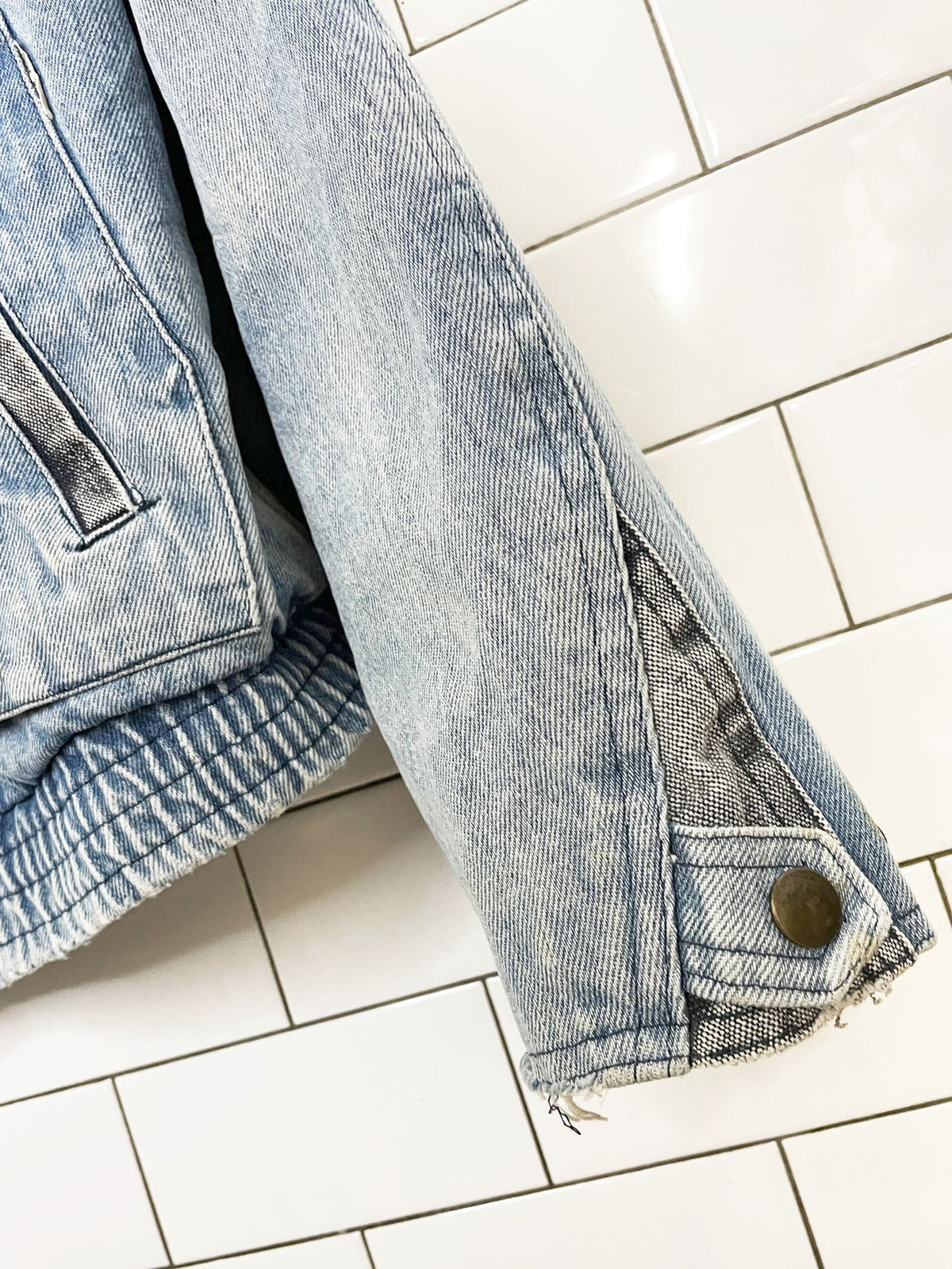 vintage 90s urban equipment two-tone denim bomber jacket | david peyser