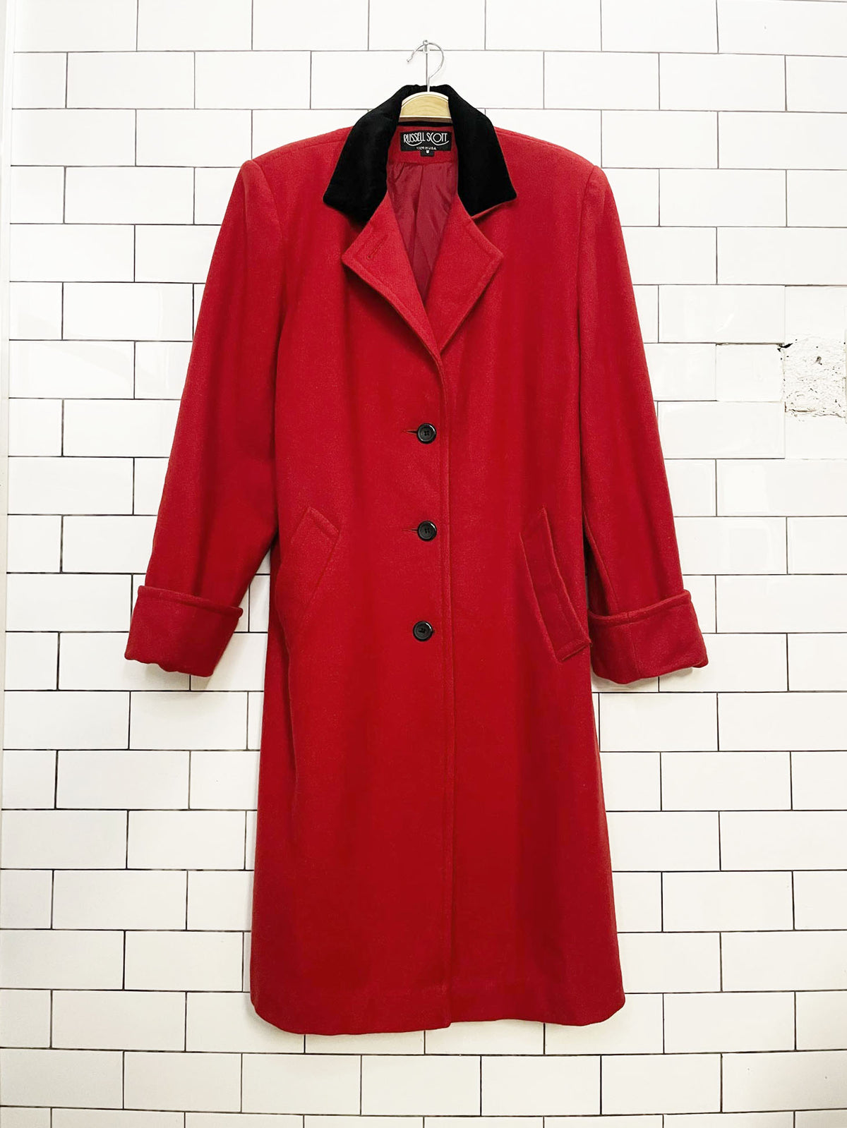 vintage russell scott wool-blend velvet collar long coat | made in USA