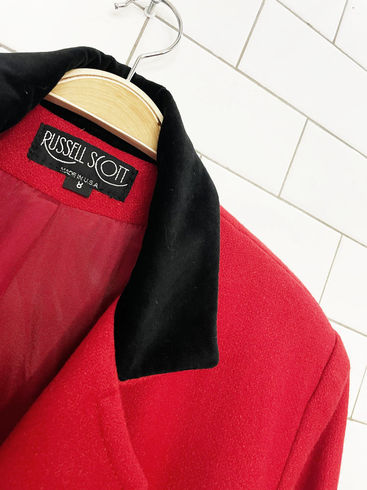 vintage russell scott wool-blend velvet collar long coat | made in USA