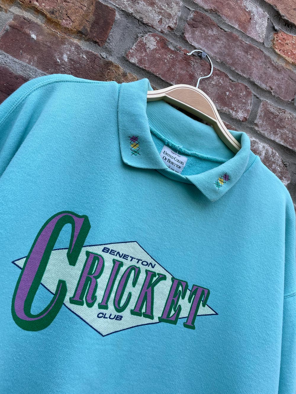 vintage ucob benetton cricket club collared sweatshirt