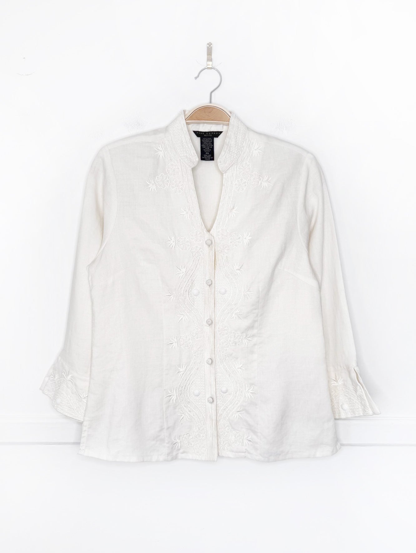 vintage 00s anne carson 100% linen beaded embroidered jacket