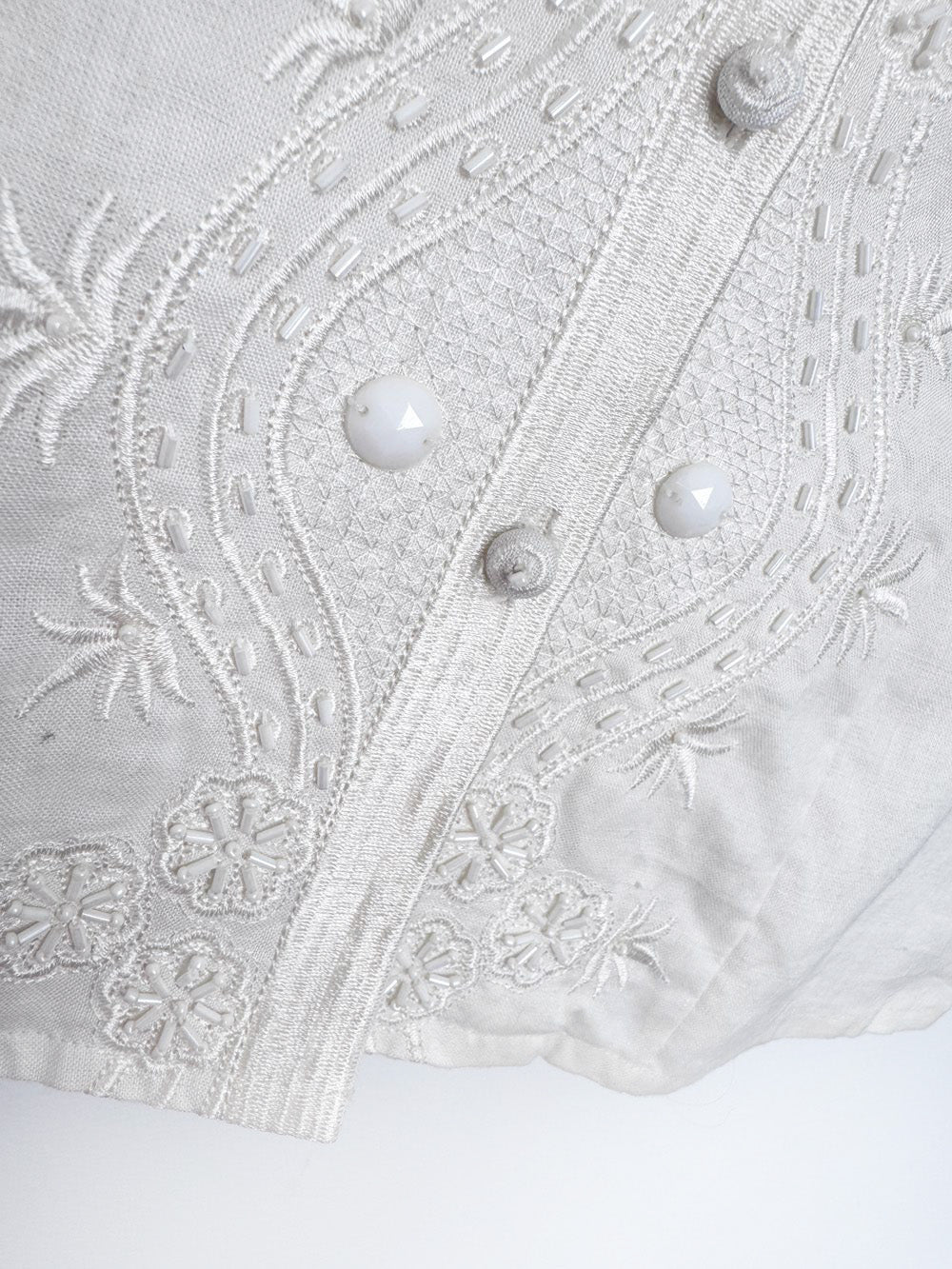 vintage 00s anne carson 100% linen beaded embroidered jacket