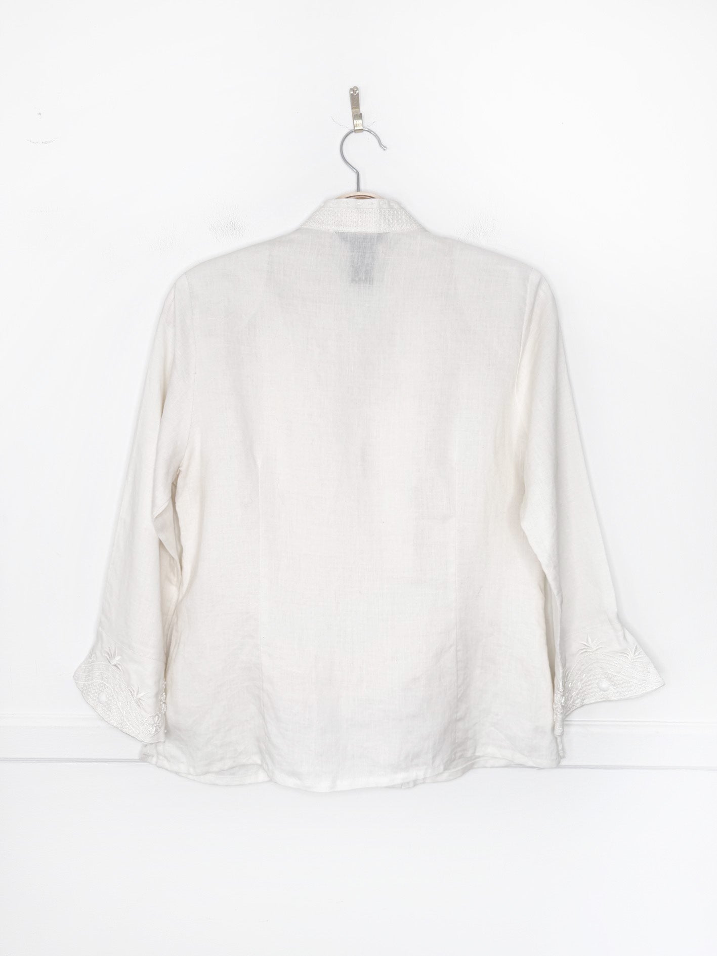 vintage 00s anne carson 100% linen beaded embroidered jacket