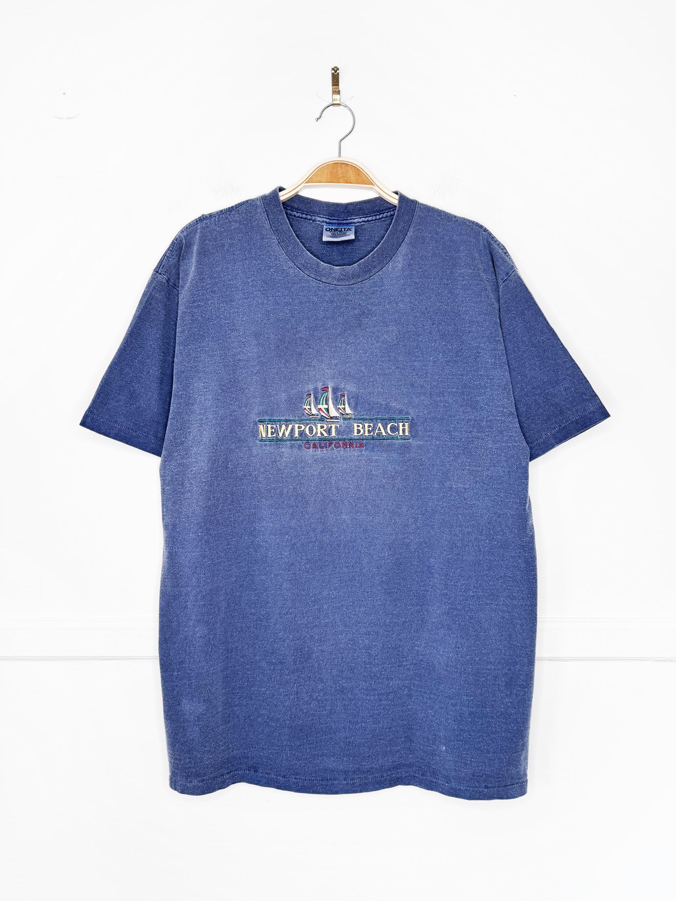 vintage 90s newport beach embroidered salt-washed tee | made in USA