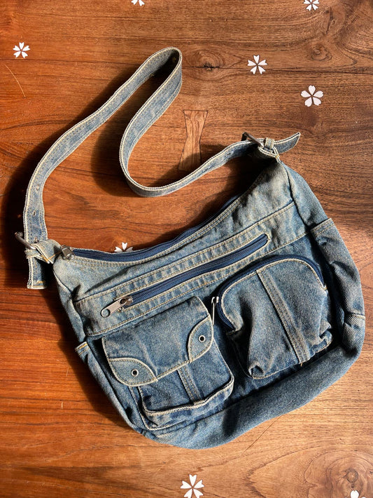 y2k denim cargo pockets shoulder bag