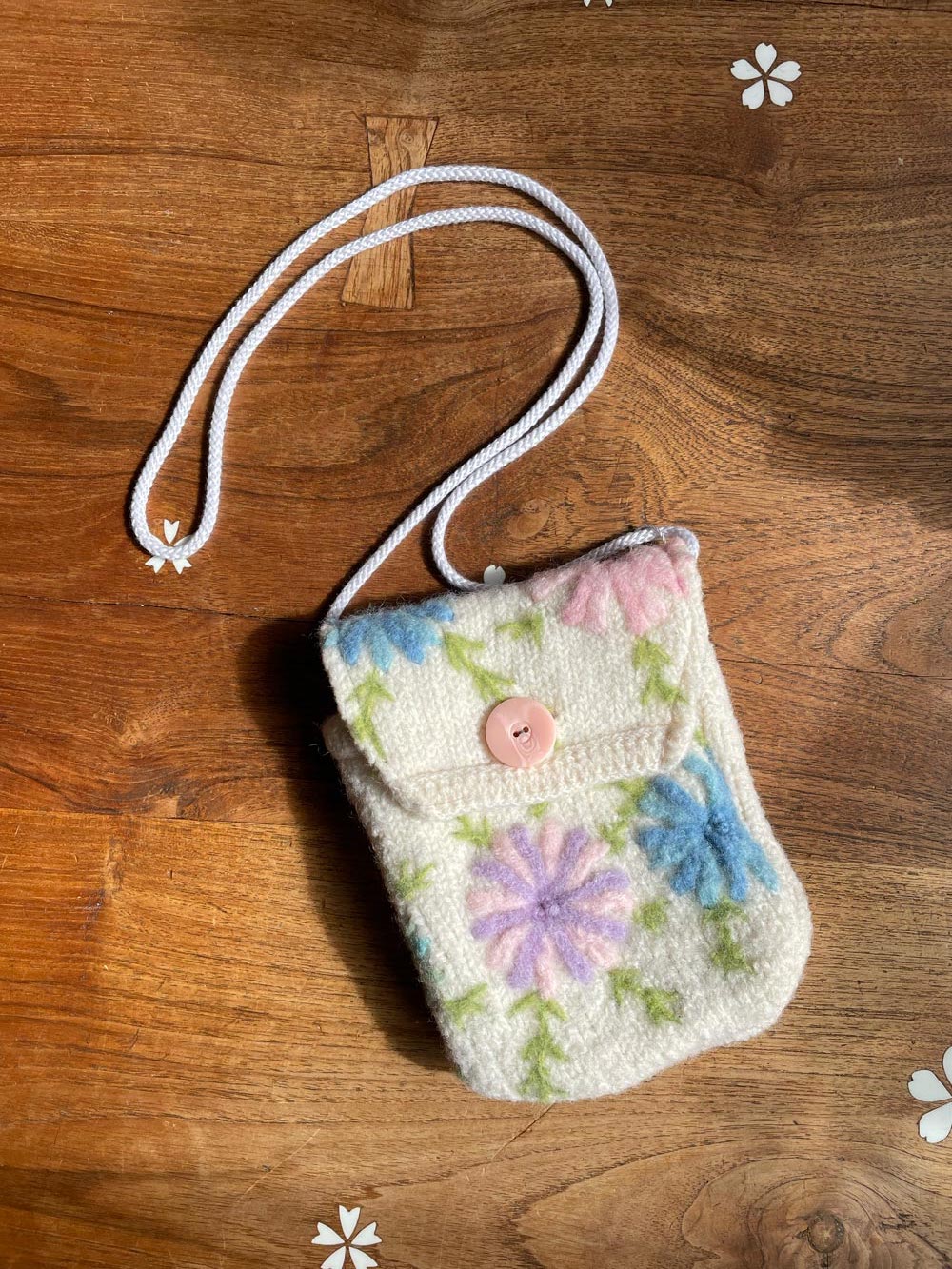 vintage handmade floral knit crossbody