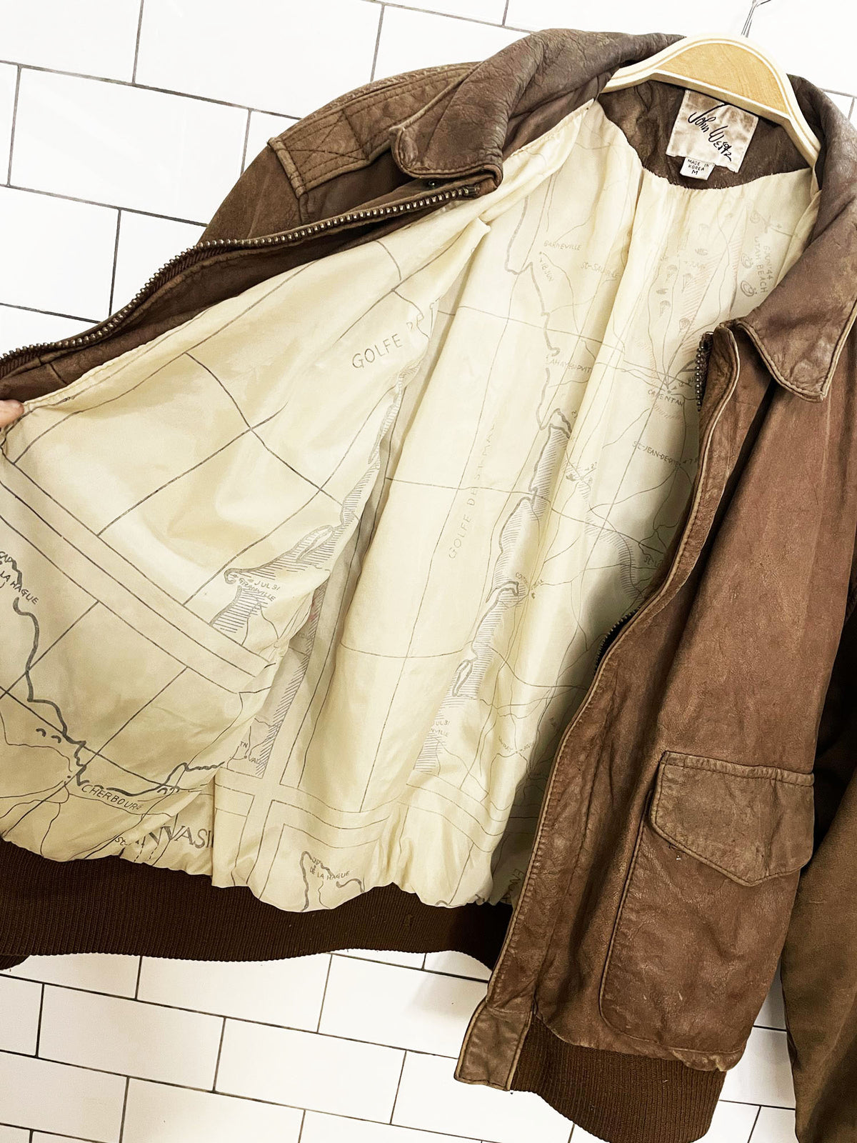 vintage john weitz rustic leather bomber jacket