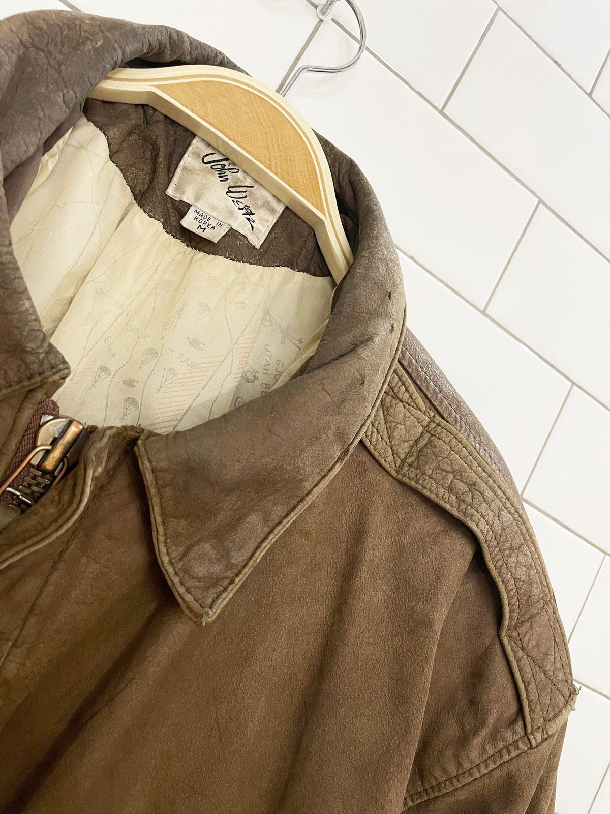 vintage john weitz rustic leather bomber jacket