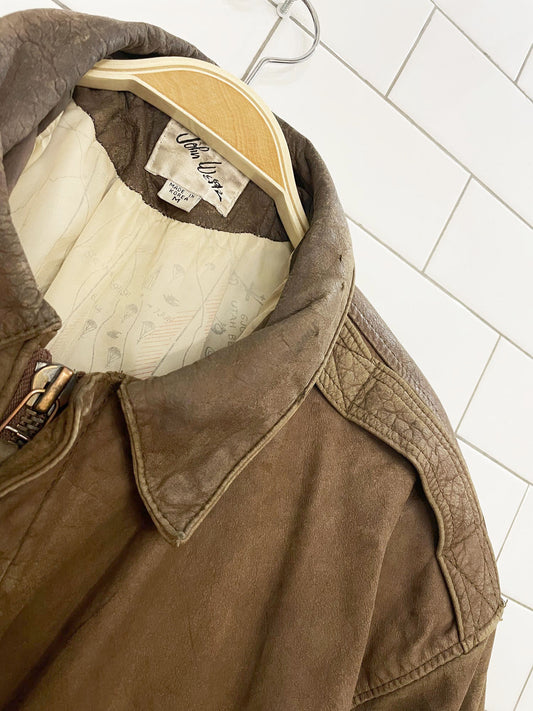 vintage john weitz rustic leather bomber jacket