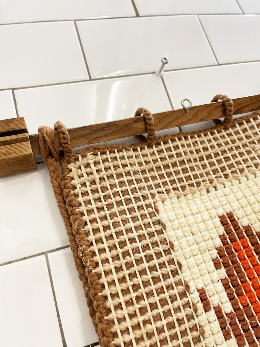 vintage 70s latch hook plant wall hanger - good market thrift store