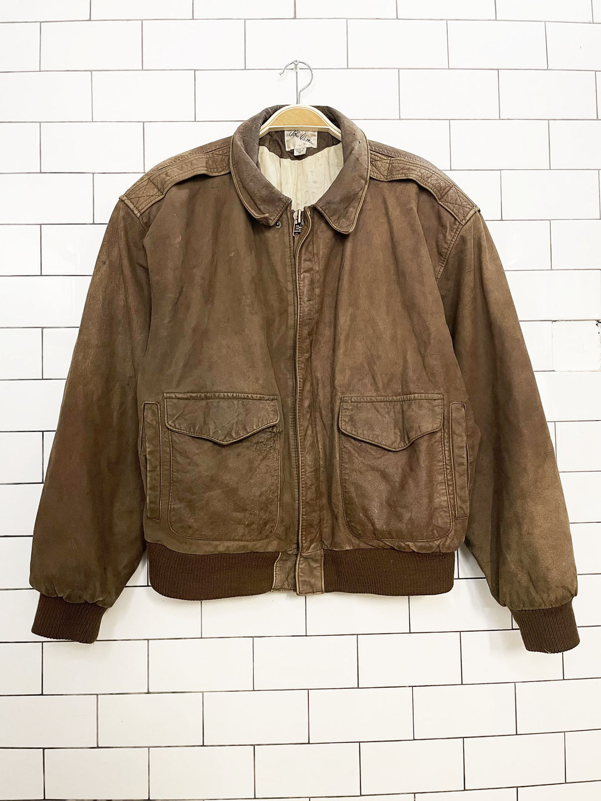 vintage john weitz rustic leather bomber jacket