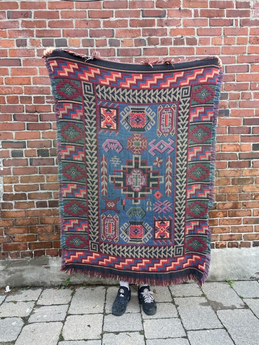 vintage 90s southwestern woven cotton throw blanket - good market thrift store