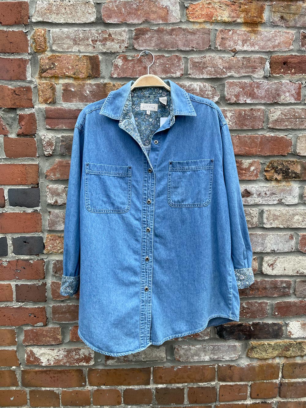 vintage riders by lee floral trim denim shirt