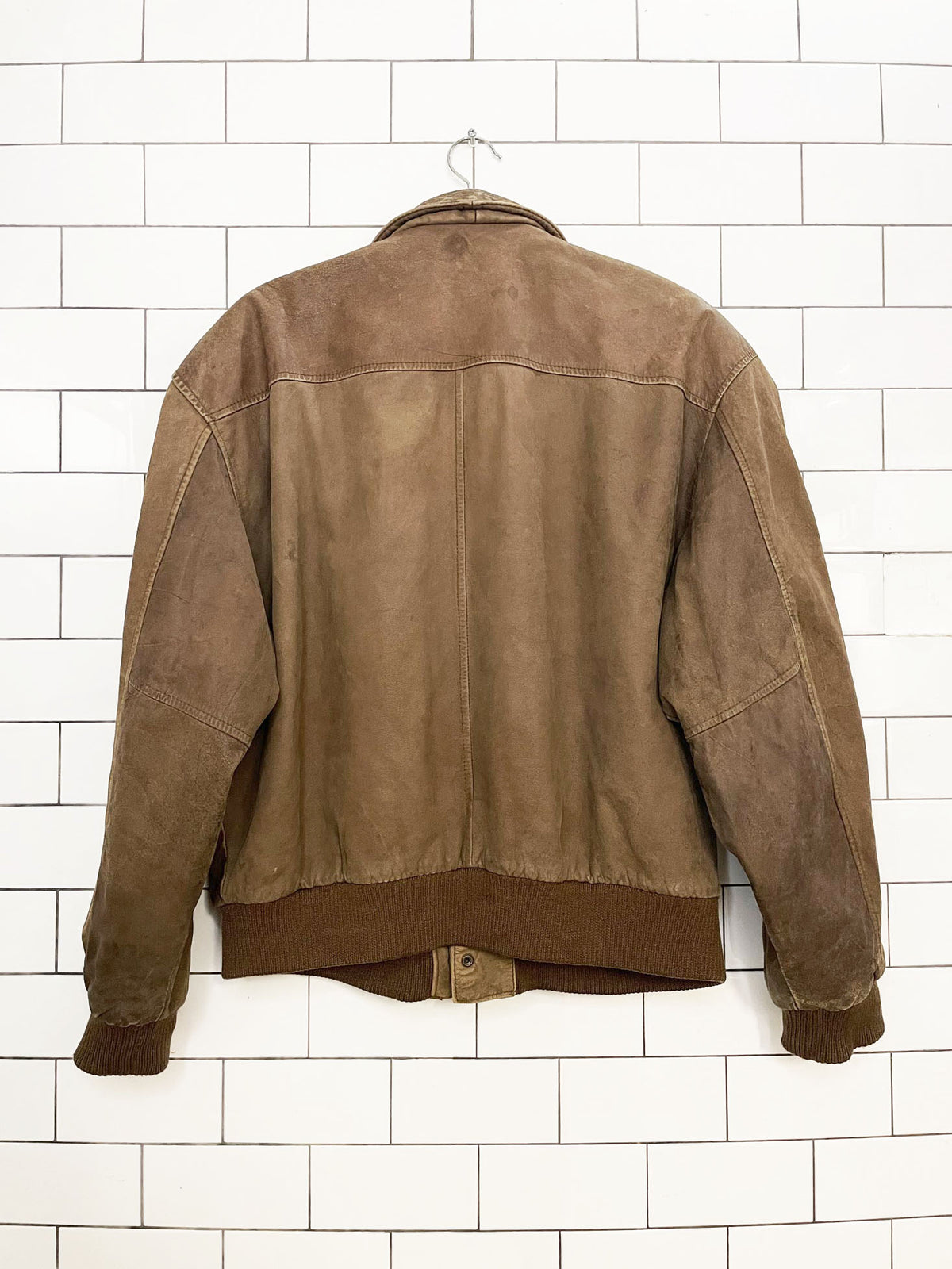 vintage john weitz rustic leather bomber jacket