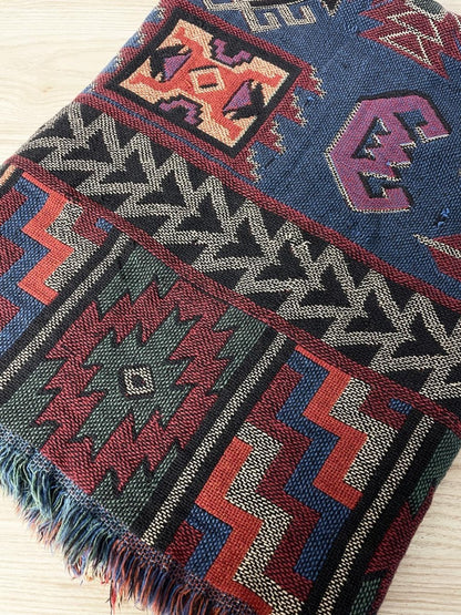vintage 90s southwestern woven cotton throw blanket - good market thrift store