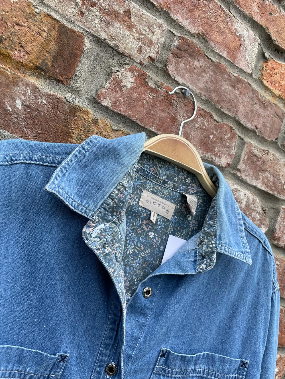 vintage riders by lee floral trim denim shirt