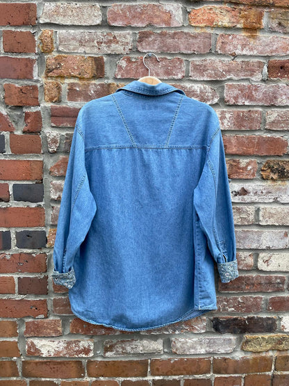 vintage riders by lee floral trim denim shirt