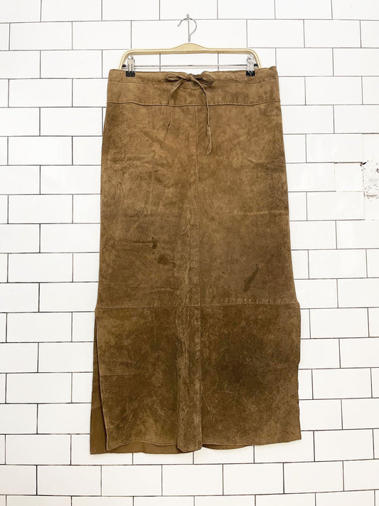vintage skotts suede side slit tie waist maxi skirt | made in Canada