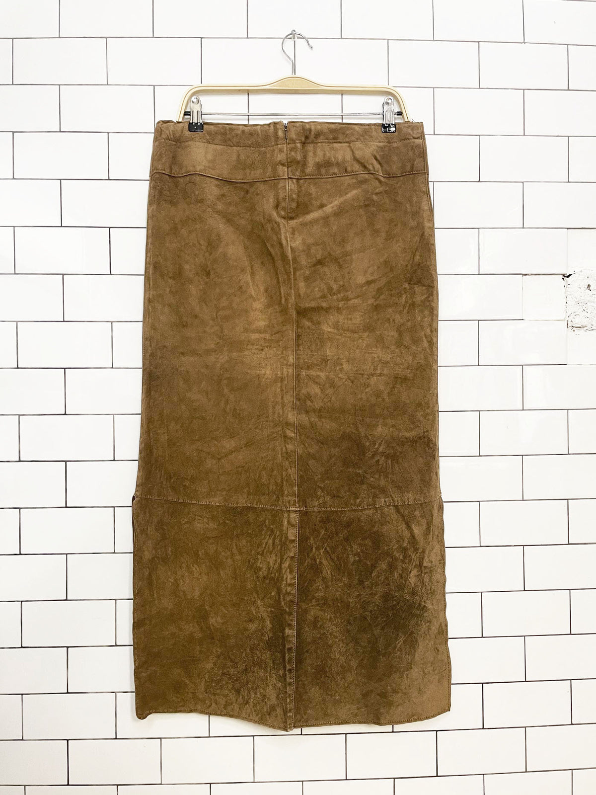 vintage skotts suede side slit tie waist maxi skirt | made in Canada