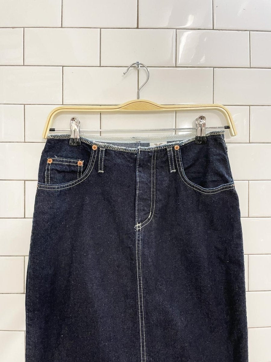 vintage 90s manager denim midi skirt - good market thrift store
