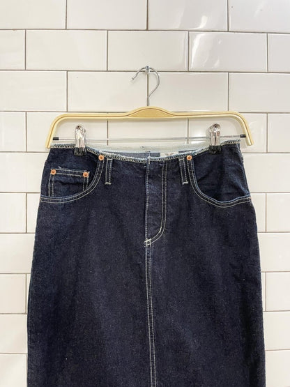 vintage 90s manager denim midi skirt - good market thrift store