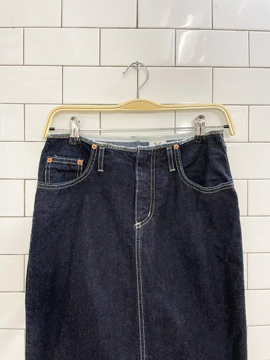 vintage 90s manager denim midi skirt - good market thrift store