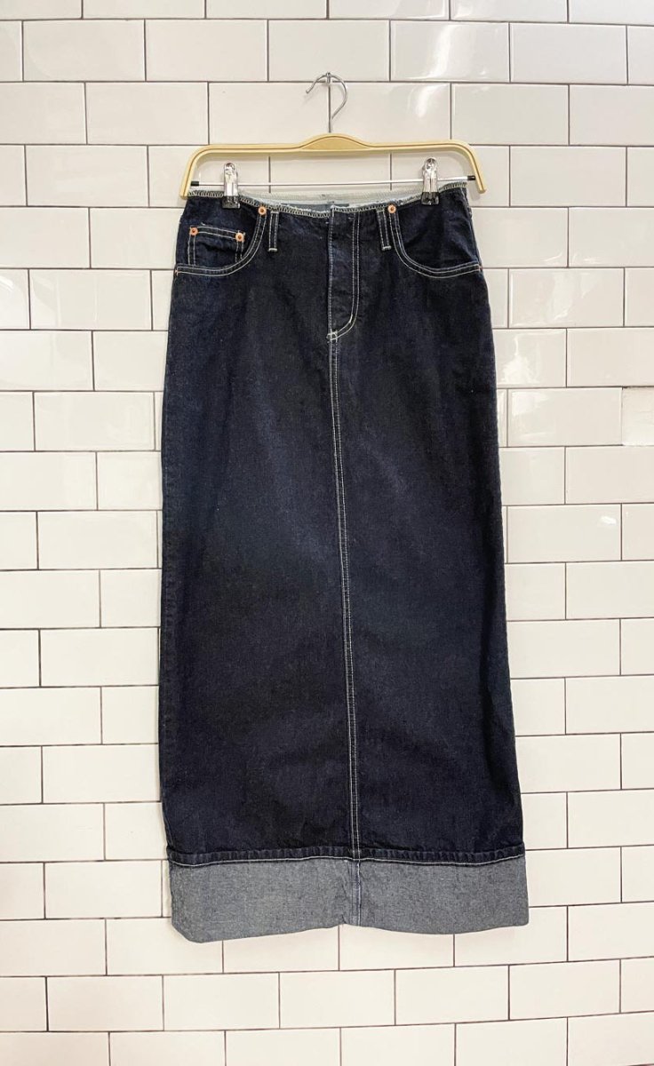 vintage 90s manager denim midi skirt - good market thrift store
