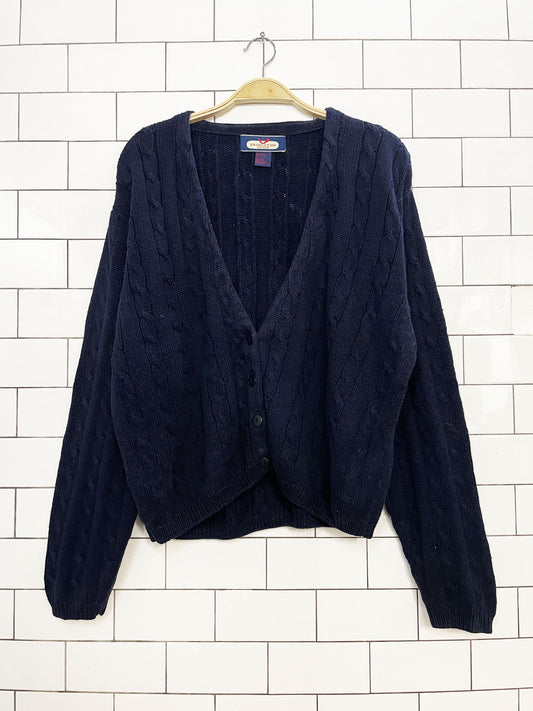 vintage princeton club ramie-blend cable knit cardigan sweater