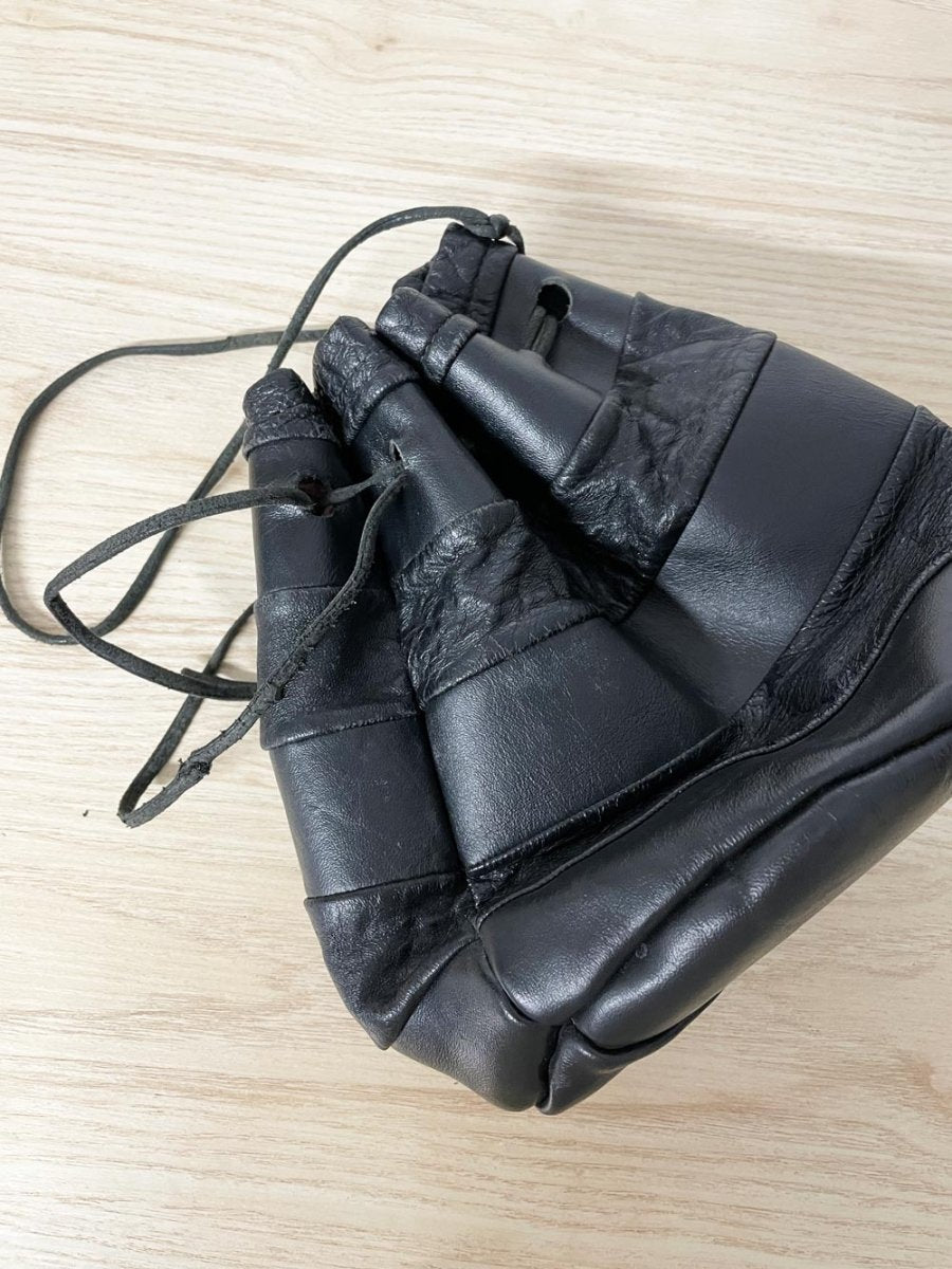 vintage gordini patchwork leather drawstring pouch - good market thrift store