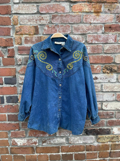 vintage ucha rajau embellished denim shirt