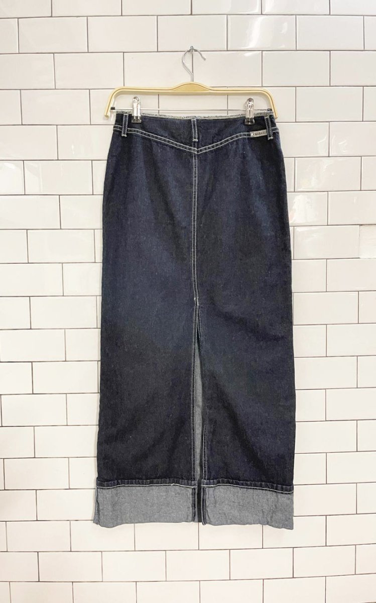vintage 90s manager denim midi skirt - good market thrift store