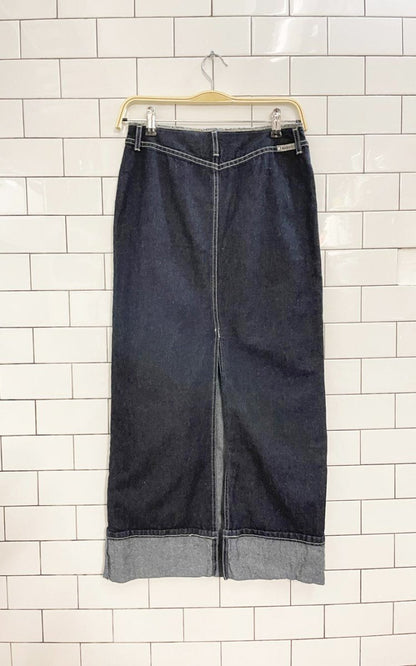 vintage 90s manager denim midi skirt - good market thrift store