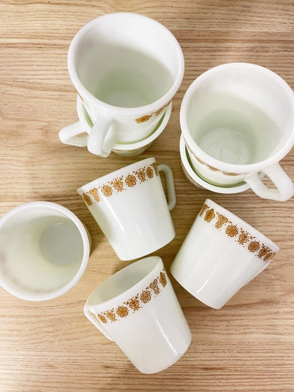 x2 pyrex spring blossom milk glass mugs - good market thrift store