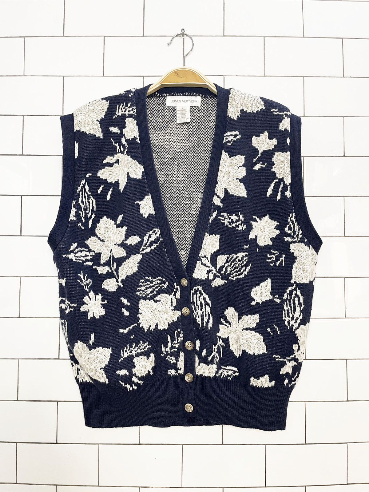 vintage jones new york knit floral vest