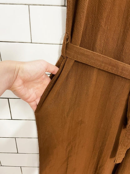 boho textured cotton belted 1/2 button wide leg jumpsuit - good market thrift store