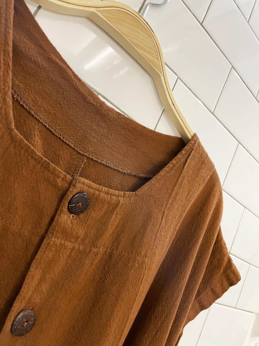 boho textured cotton belted 1/2 button wide leg jumpsuit - good market thrift store