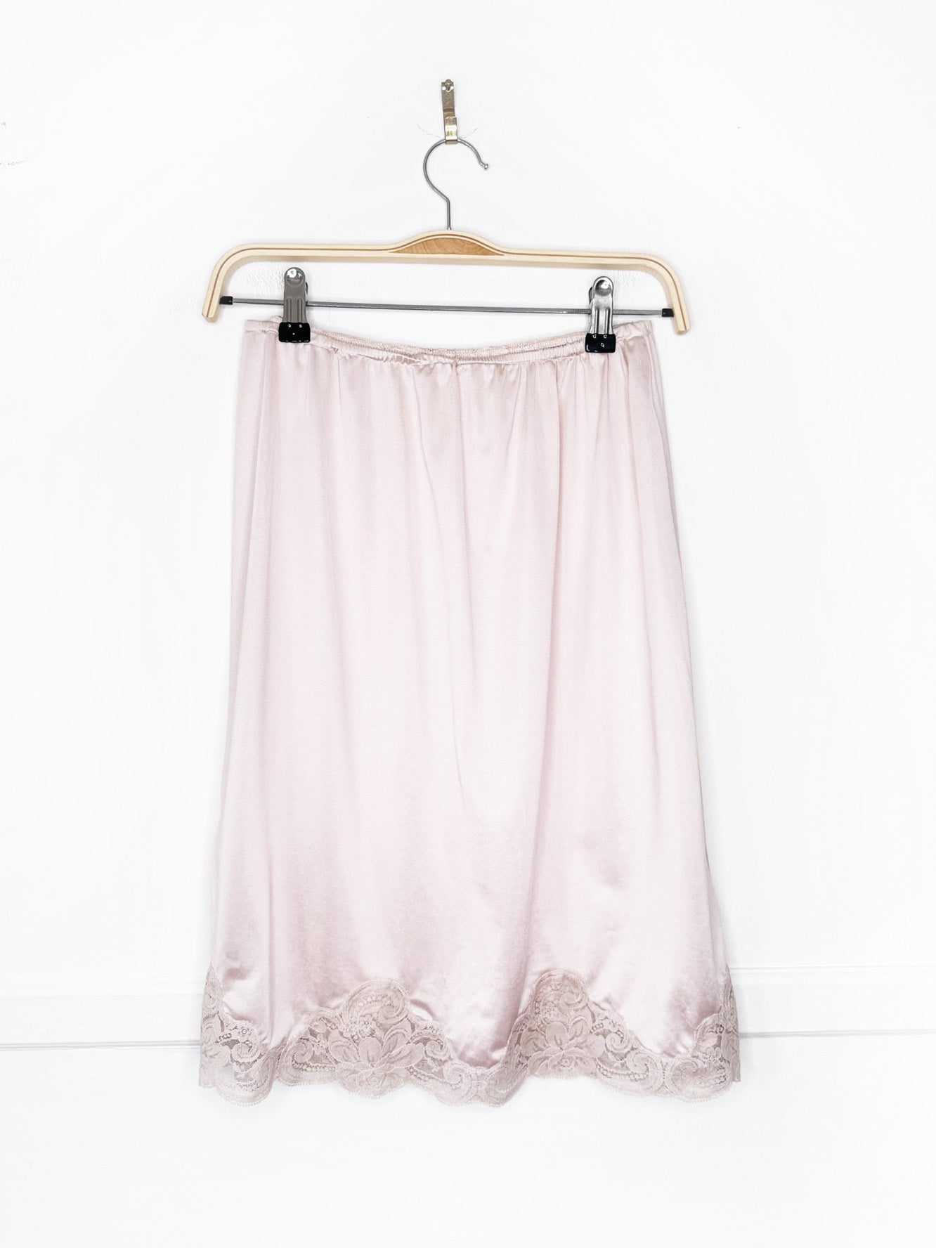 vintage sateen lace trim midi slip skirt