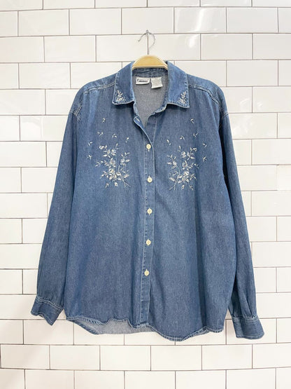 vintage 00s capacity floral embroidered denim shirt - good market thrift store