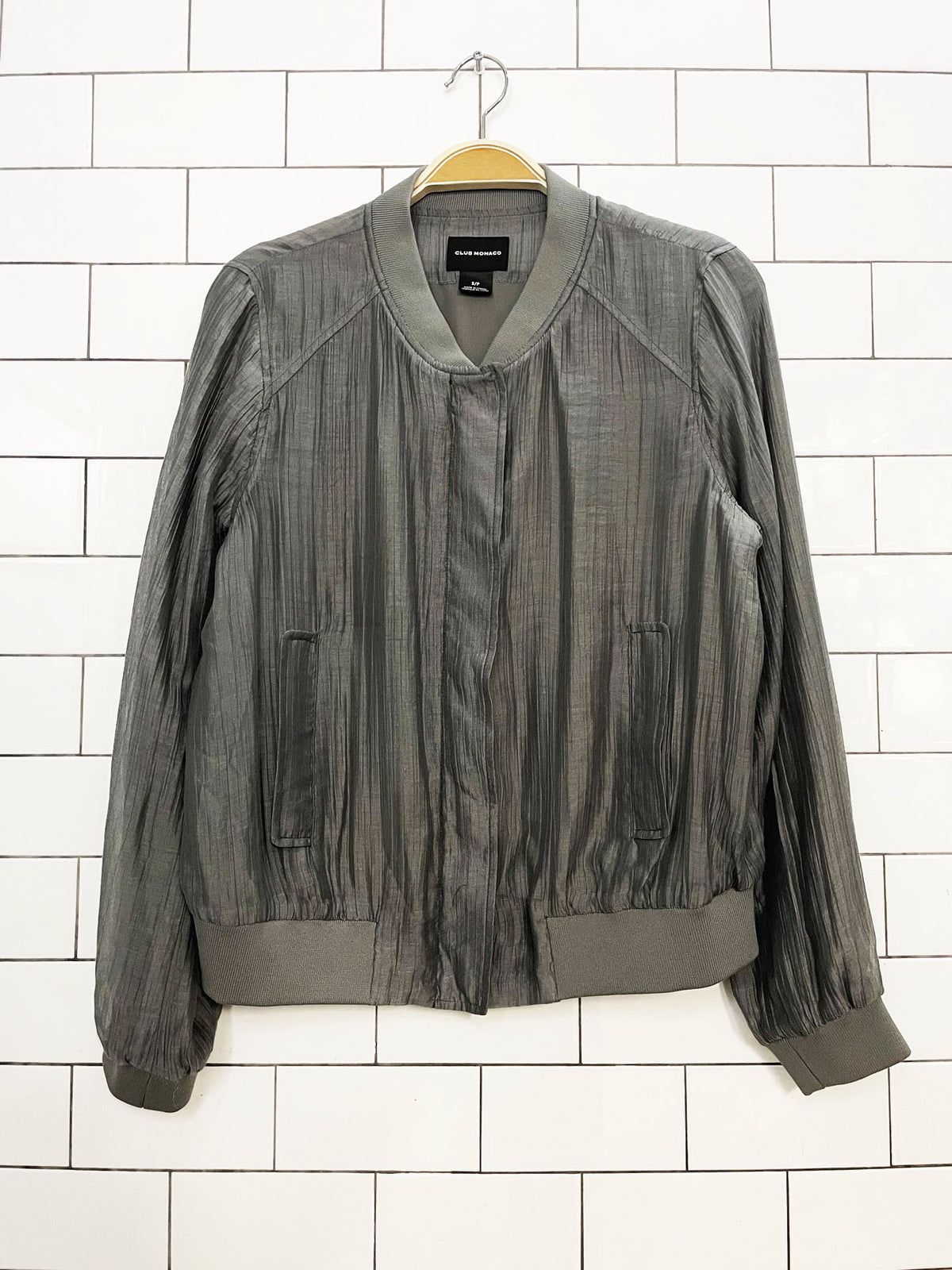 club monaco pleated textured full zip bomber jacket