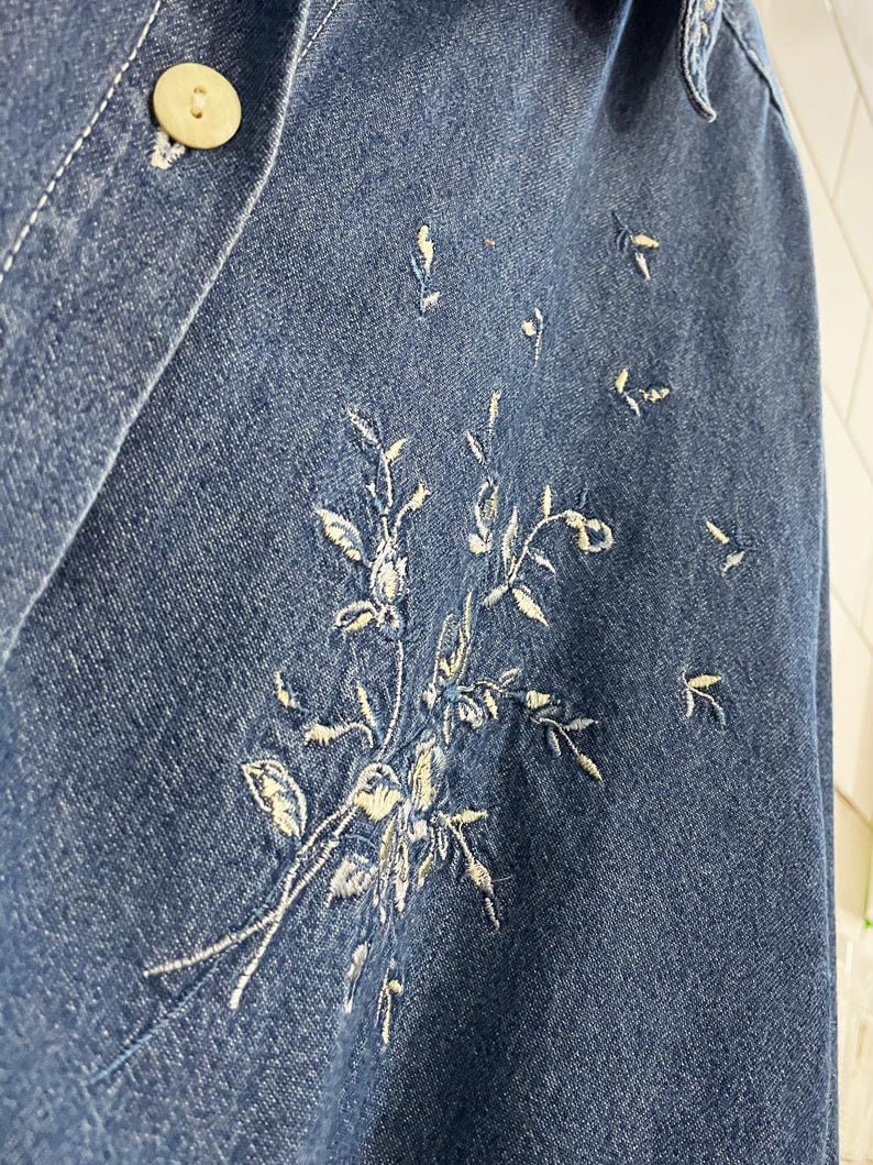 vintage 00s capacity floral embroidered denim shirt - good market thrift store