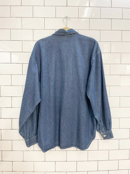 vintage 00s capacity floral embroidered denim shirt - good market thrift store