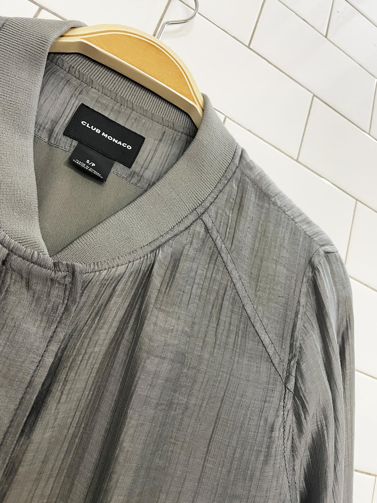 club monaco pleated textured full zip bomber jacket