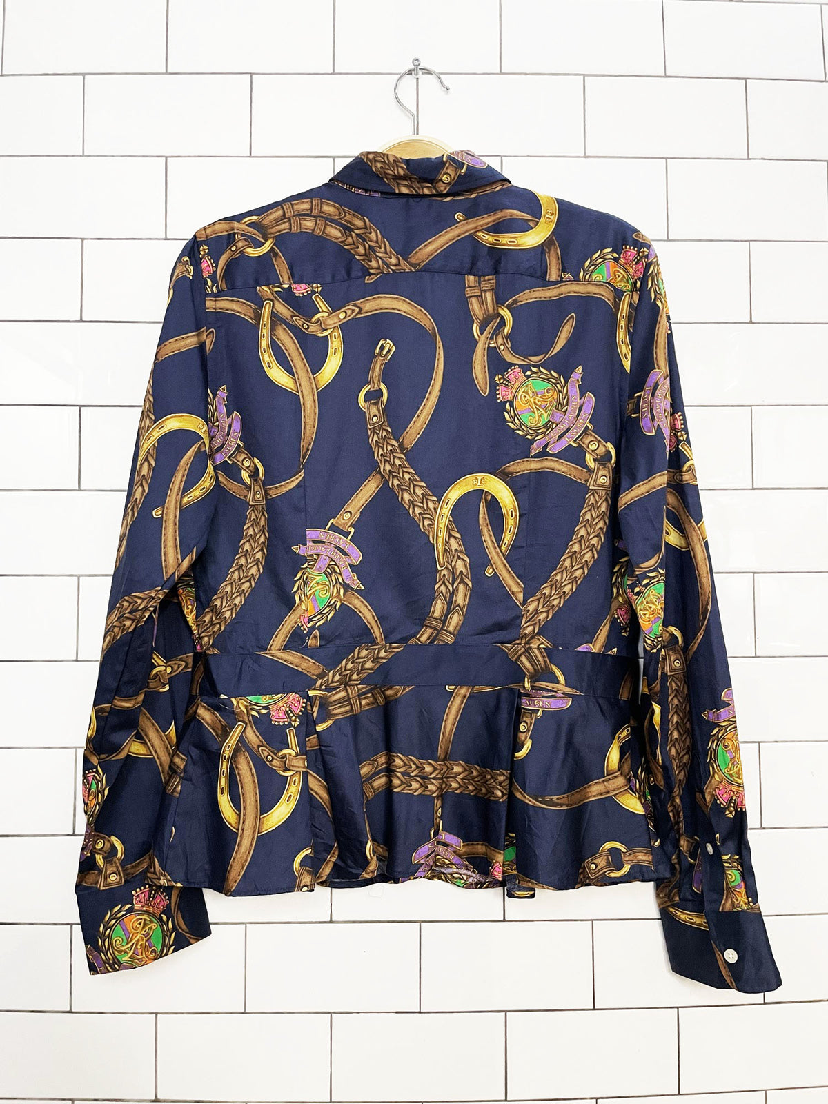 lauren RL peplum hem equestrian print full button shirt | ralph lauren